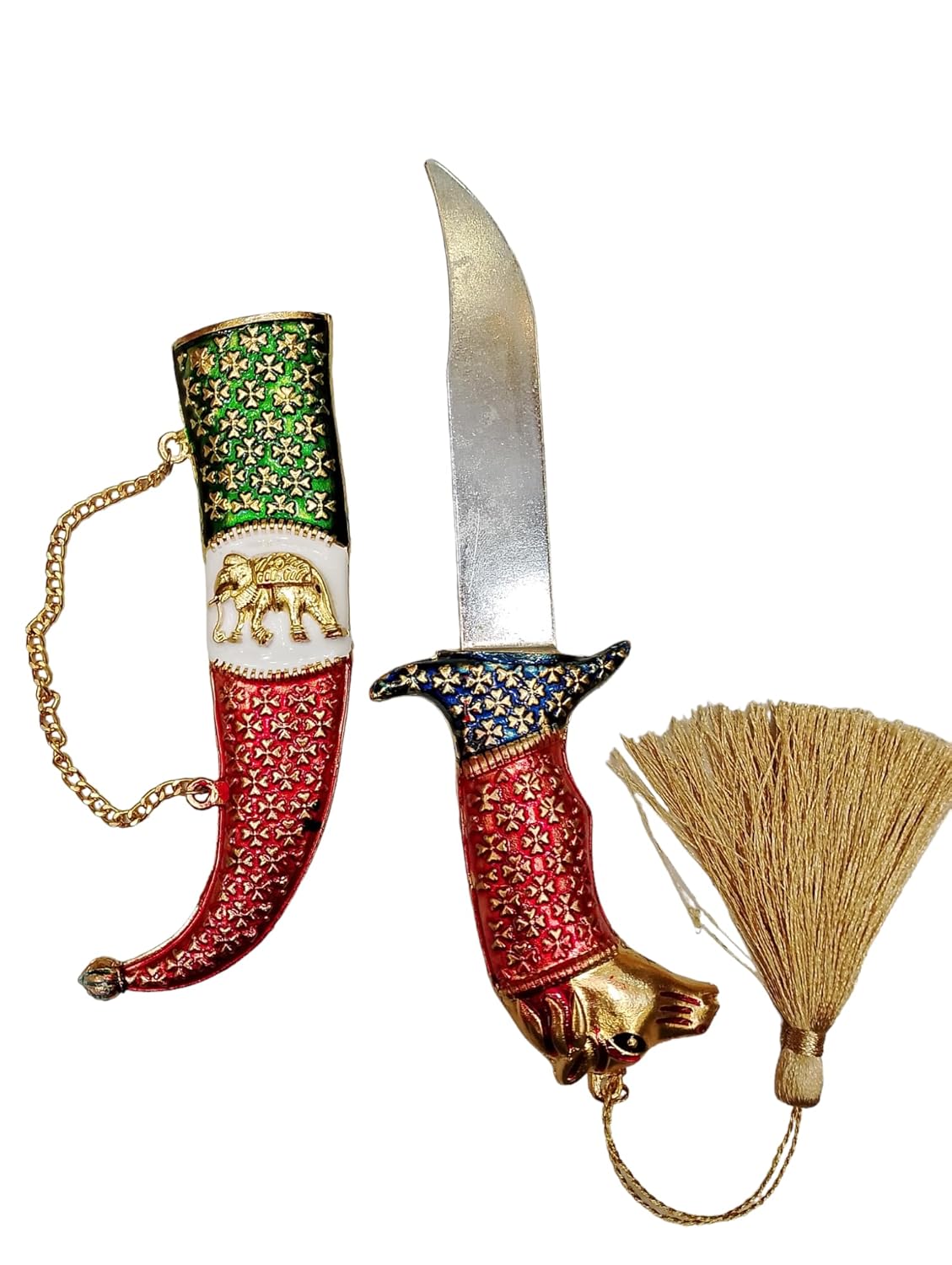 SHOPOBUDDY Royal Action Katari For Groom With Multicolor Meenakari Design Rajputana Style Made Of Metal (Non Sharp), 7.09 Inch, 2.5 cm
