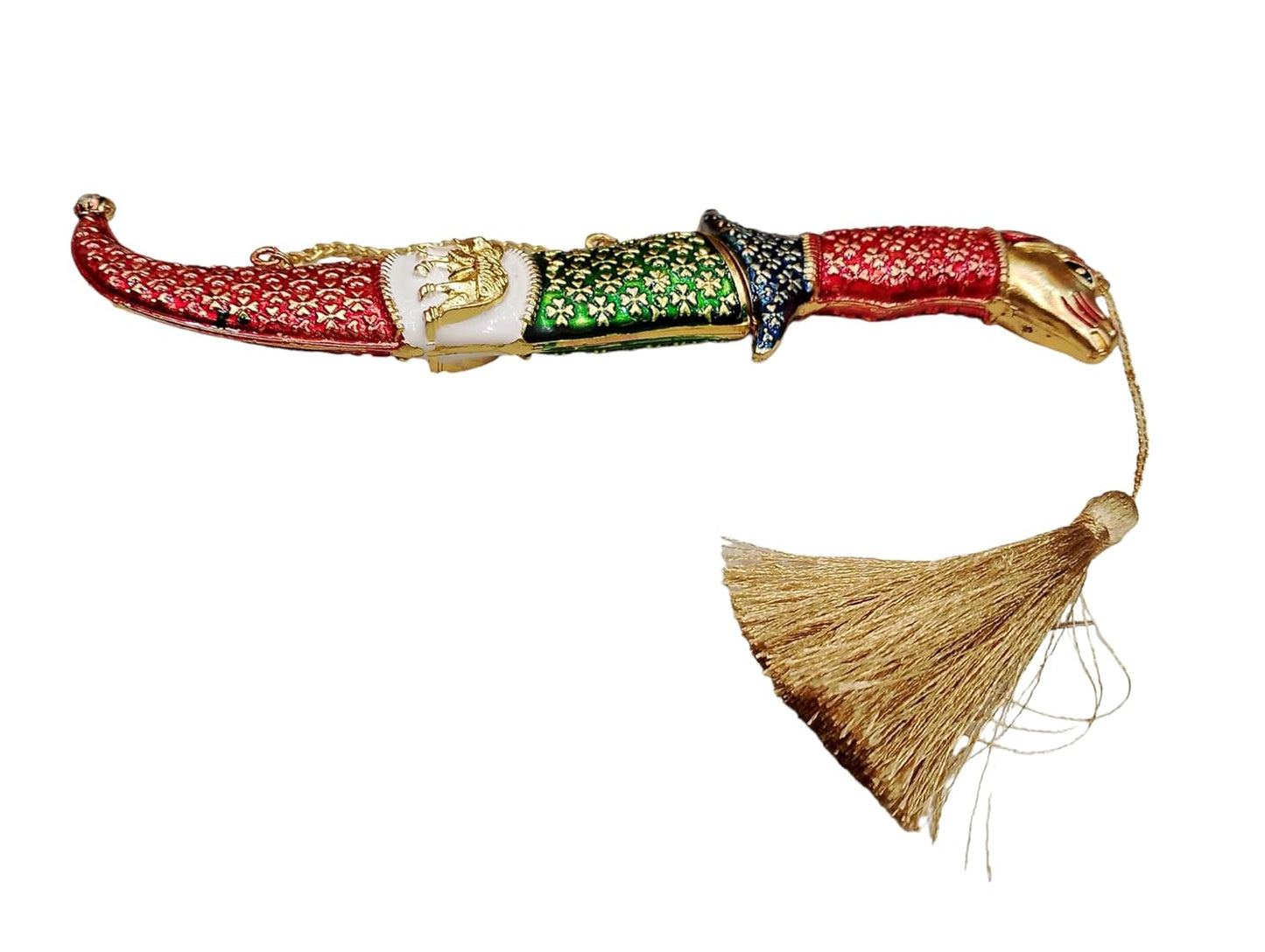 SHOPOBUDDY Royal Action Katari For Groom With Multicolor Meenakari Design Rajputana Style Made Of Metal (Non Sharp), 7.09 Inch, 2.5 cm